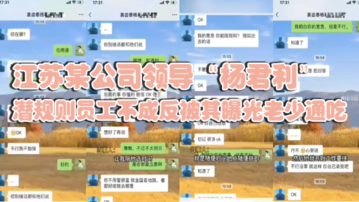 江苏某公司领导杨君利潜规则员工不成反被其曝光老少通吃- www.jdav.vip